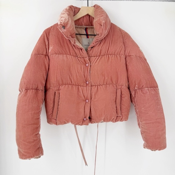 Moncler Jackets & Blazers - Moncler Crushed Velvet Pink Cervis Puffer Goose Down Jacket Coat - Size 0 XS